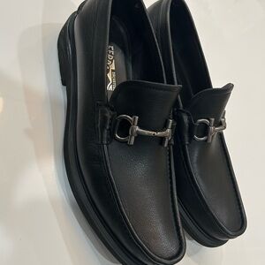 Salvatore Ferragamo Black Leather Slip-On Loafers